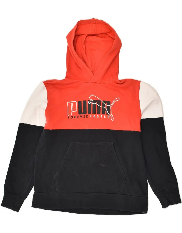 men's pullover hoodie for winter -PUMA Boys Hoodie Jumper 13-14 Years Multicoloured Colourblock Cotton