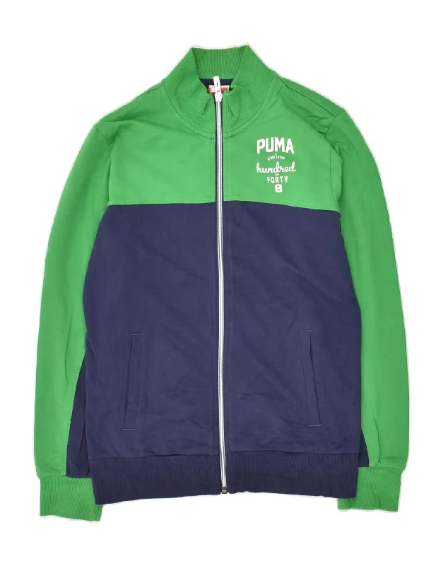 men's classic jackets -PUMA Boys Tracksuit Top Jacket 11-12 Years Green Colourblock Cotton