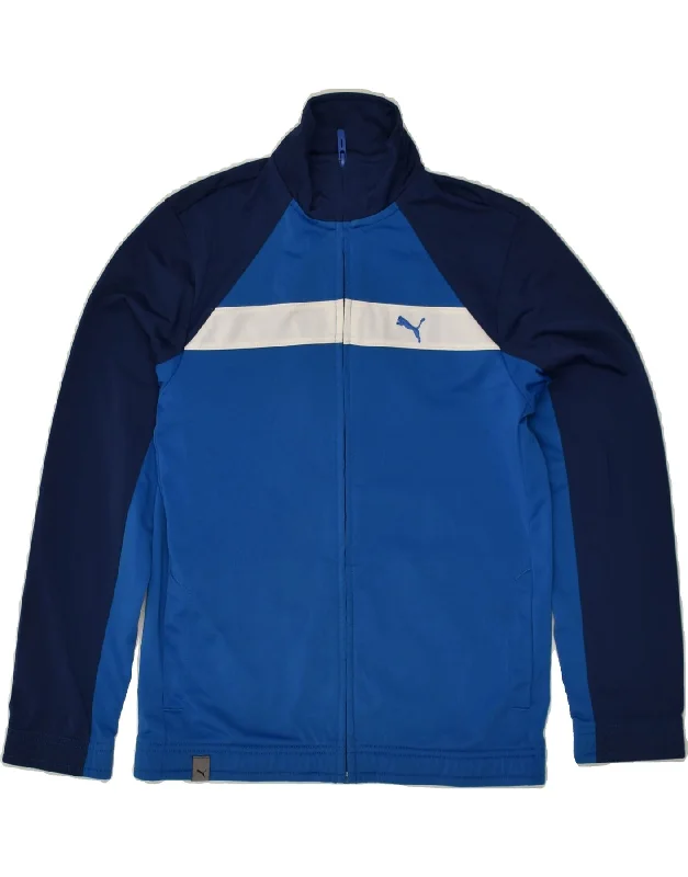 men's down-filled jackets -PUMA Boys Tracksuit Top Jacket 11-12 Years Large Blue Colourblock