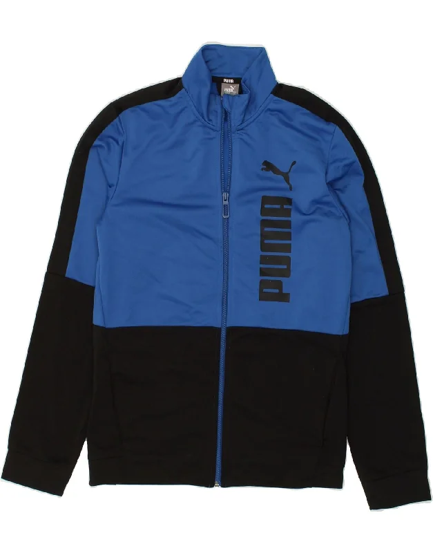 men's thick warm jackets -PUMA Boys Tracksuit Top Jacket 13-14 Years Blue Colourblock Polyester