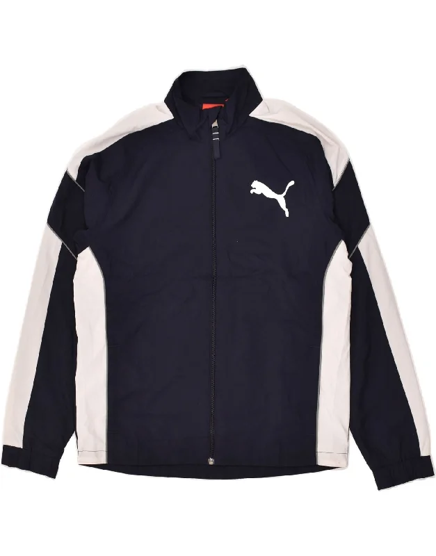 men's parka jackets with fur -PUMA Boys Tracksuit Top Jacket 13-14 Years Navy Blue Colourblock Polyester