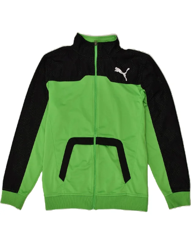 men's stylish parkas -PUMA Boys Tracksuit Top Jacket 13-14 Years XL Green Colourblock Polyester