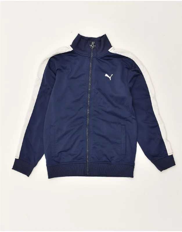 men's zip-up jackets -PUMA Boys Tracksuit Top Jacket 7-8 Years Navy Blue Colourblock Polyester