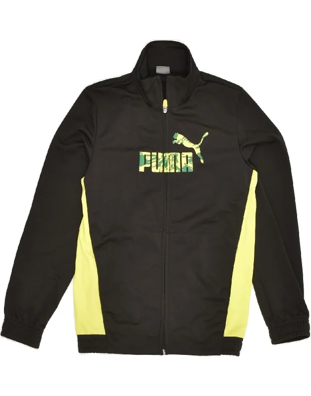 men's casual quilted jackets -PUMA Boys Tracksuit Top Jacket 9-10 Years Black Colourblock Polyester