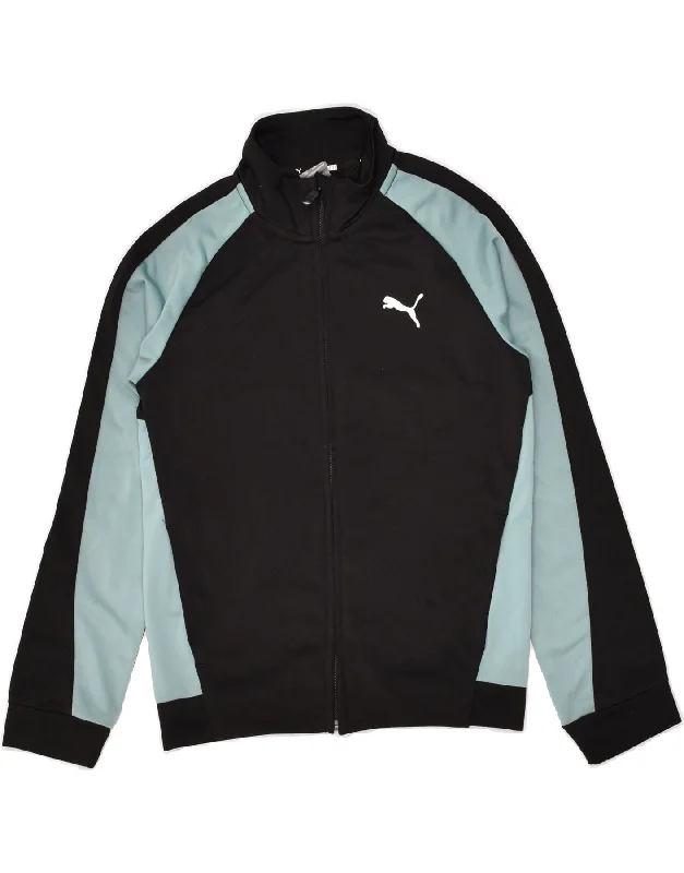 men's classic leather jackets -PUMA Boys Tracksuit Top Jacket 9-10 Years Black Colourblock Polyester