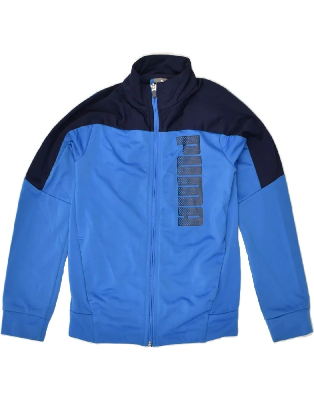 men's wool jackets -PUMA Boys Tracksuit Top Jacket 9-10 Years Blue Colourblock Polyester