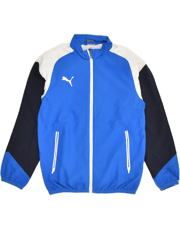 men's rugged jackets -PUMA Boys Tracksuit Top Jacket 9-10 Years Blue Colourblock Polyester