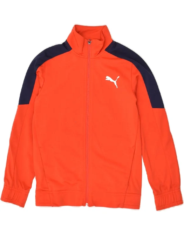 men's wind-resistant jackets -PUMA Boys Tracksuit Top Jacket 9-10 Years Red Colourblock Polyester