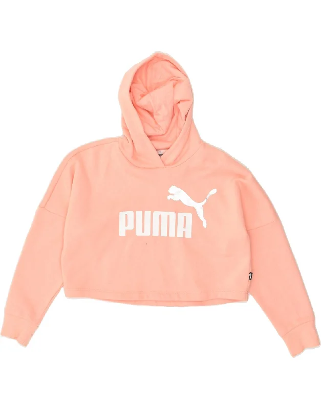 men's printed fleece sweatshirts -PUMA Girls Crop Oversized Hoodie Jumper 9-10 Years Pink Cotton