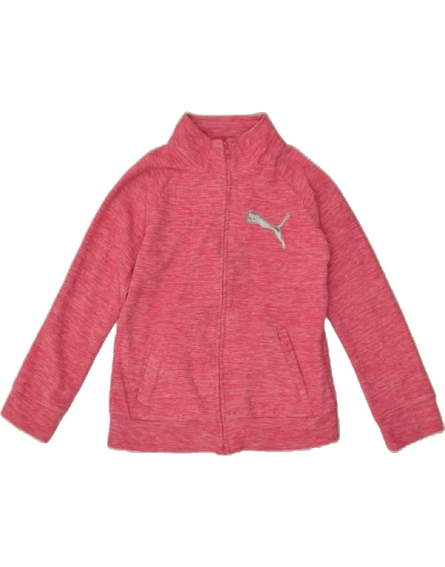 men's casual quilted jackets -PUMA Girls Fleece Jacket 12-13 Years Large  Red Flecked Polyester