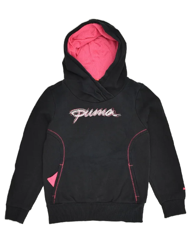 men's lightweight sweatshirts -PUMA Girls Graphic Hoodie Jumper 11-12 Years  Black Cotton