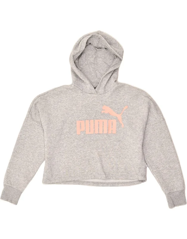 men's hoodie sweatshirt -PUMA Girls Graphic Hoodie Jumper 11-12 Years Grey Cotton