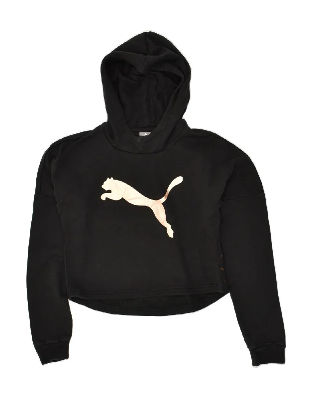 men's hoodie for daily wear -PUMA Girls Graphic Hoodie Jumper 13-14 Years Black Cotton