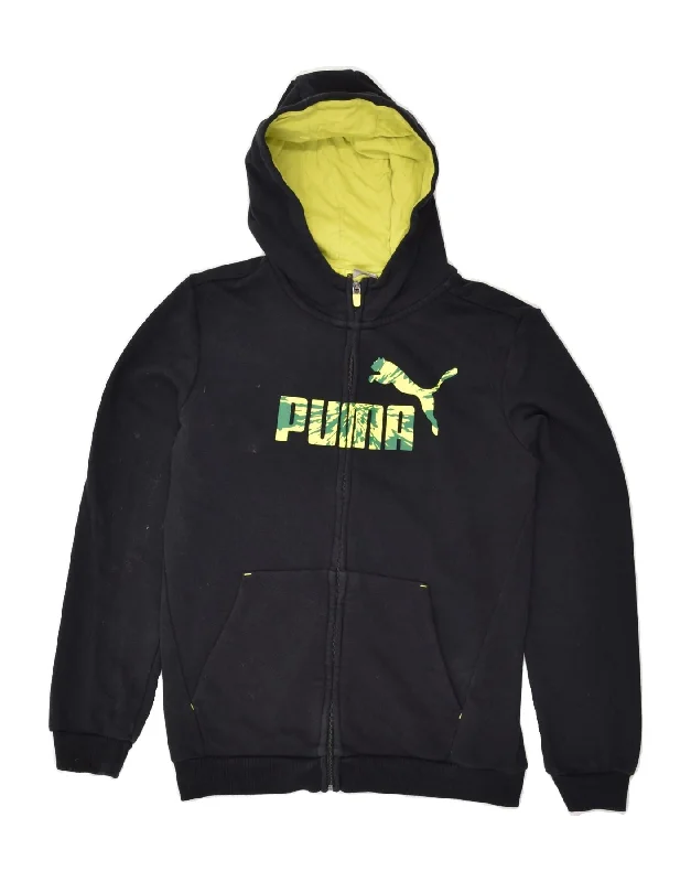 men's hoodie for layering -PUMA Girls Graphic Hoodie Jumper 13-14 Years Black Cotton