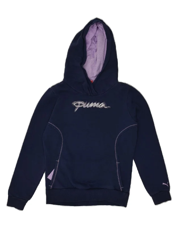 men's thick hoodies for winter -PUMA Girls Graphic Hoodie Jumper 13-14 Years XL Navy Blue Cotton