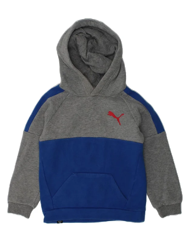 men's hoodie for fashion -PUMA Girls Graphic Hoodie Jumper 3-4 Years Grey Colourblock Cotton