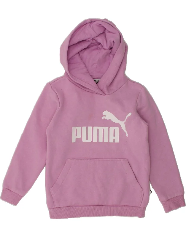 men's hoodie with unique design -PUMA Girls Graphic Hoodie Jumper 4-5 Years Purple Cotton