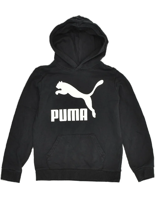 men's zip-up hoodies -PUMA Girls Graphic Hoodie Jumper 9-10 Years Black