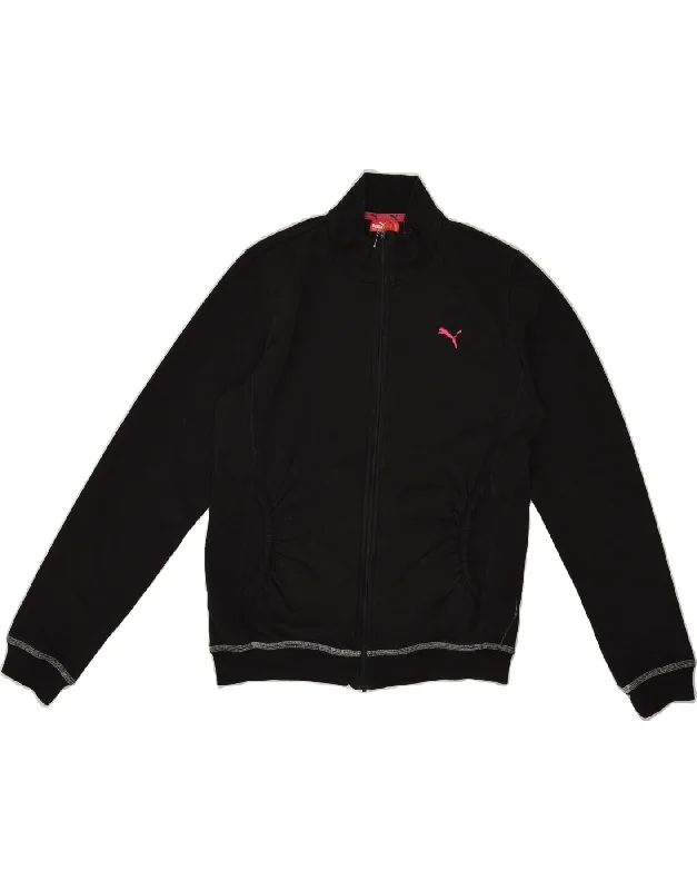 men's casual jackets -PUMA Girls Graphic Tracksuit Top Jacket 13-14 Years XL Black Cotton