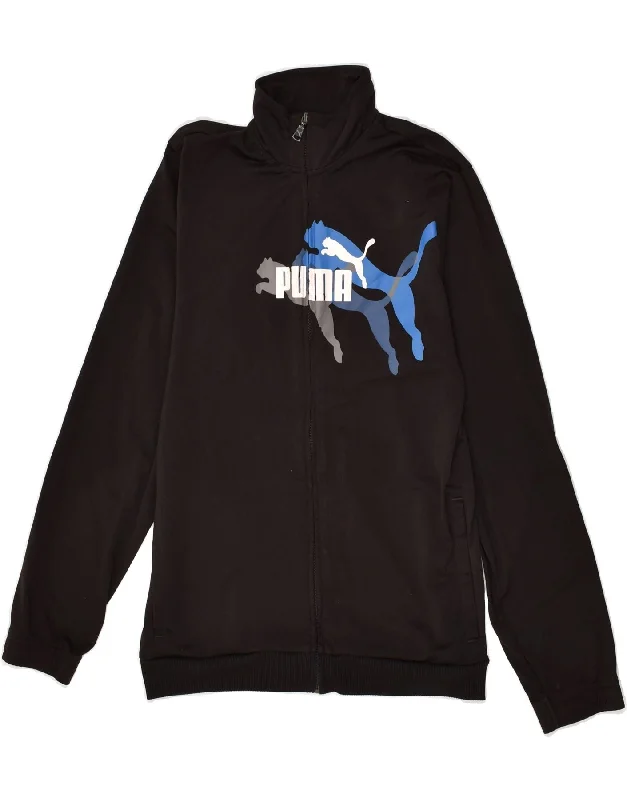 men's jacket with hoodie -PUMA Girls Graphic Tracksuit Top Jacket 15-16 Years Black Polyester