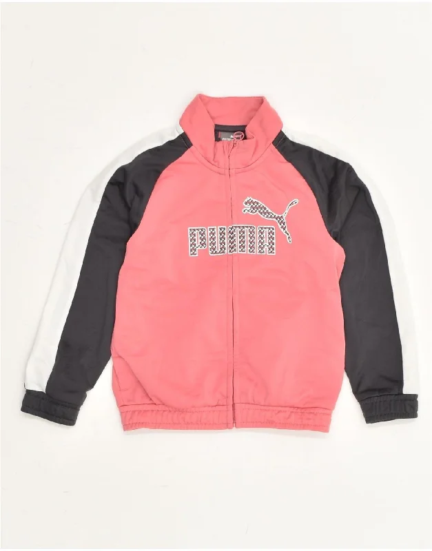 men's waterproof jackets -PUMA Girls Graphic Tracksuit Top Jacket 3-4 Years Pink Colourblock