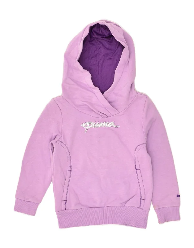 men's graphic design hoodie sweatshirts -PUMA Girls Hoodie Jumper 5-6 Years Purple Cotton