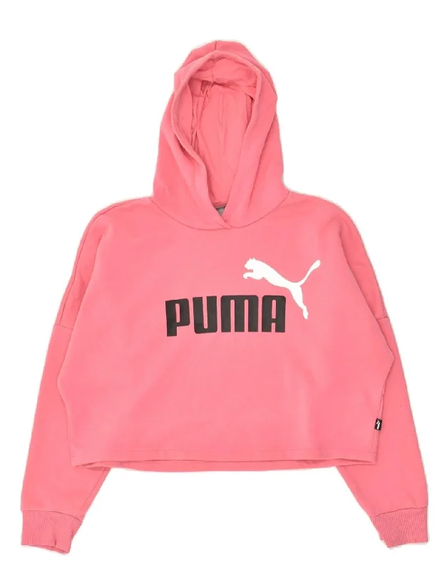 men's comfortable pullover sweatshirts -PUMA Girls Oversized Crop Hoodie Jumper 11-12 Years Pink Cotton