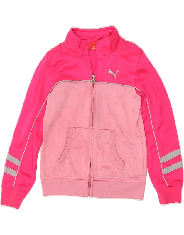 men's classic jackets -PUMA Girls Tracksuit Top Jacket 5-6 Years Pink Colourblock Polyester