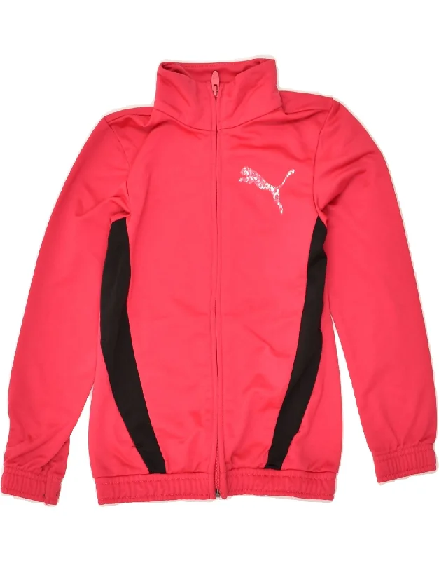 men's zip-up jackets -PUMA Girls Tracksuit Top Jacket 7-8 Years Red Polyester