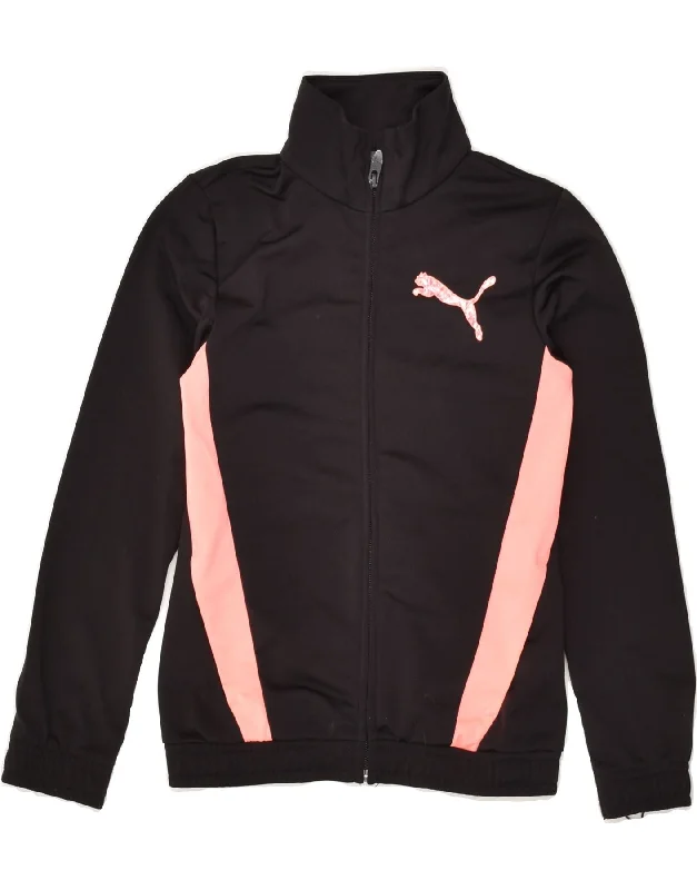 men's professional jackets -PUMA Girls Tracksuit Top Jacket 9-10 Years Black Colourblock Polyester