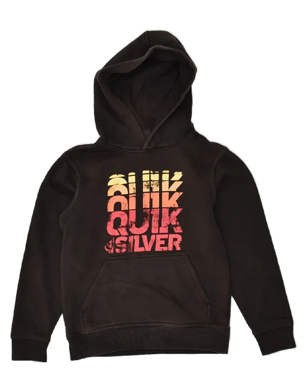 men's long sleeve hoodies -QUIKSILVER Boys Graphic Hoodie Jumper 11-12 Years Black Cotton