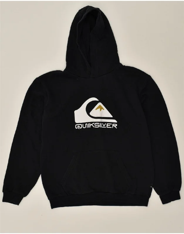 men's workout hoodies -QUIKSILVER Boys Graphic Hoodie Jumper 15-16 Years XL Black Cotton