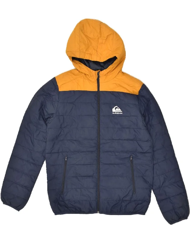 men's bomber jackets -QUIKSILVER Boys Hooded Padded Jacket 13-14 Years Large Blue Colourblock