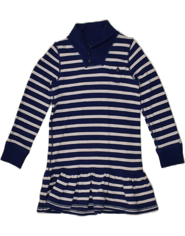 men's printed hoodies -RALPH LAUREN Girls Sweatshirt Dress 5-6 Years Blue Striped Cotton