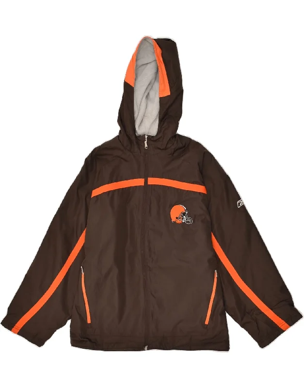 men's lightweight outdoor jackets -REEBOK Boys Graphic Hooded Rain Jacket 14-15 Years Large Brown Polyester