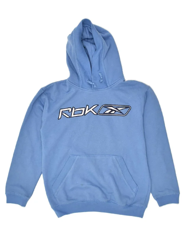 men's warm hoodies -REEBOK Boys Graphic Hoodie Jumper 12-13 Years Blue Cotton