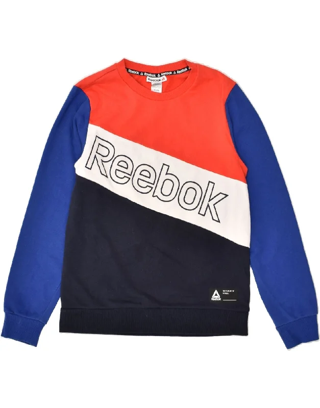 men's hoodie with zippered pockets -REEBOK Boys Graphic Sweatshirt Jumper 14-15 Years XL Blue Colourblock