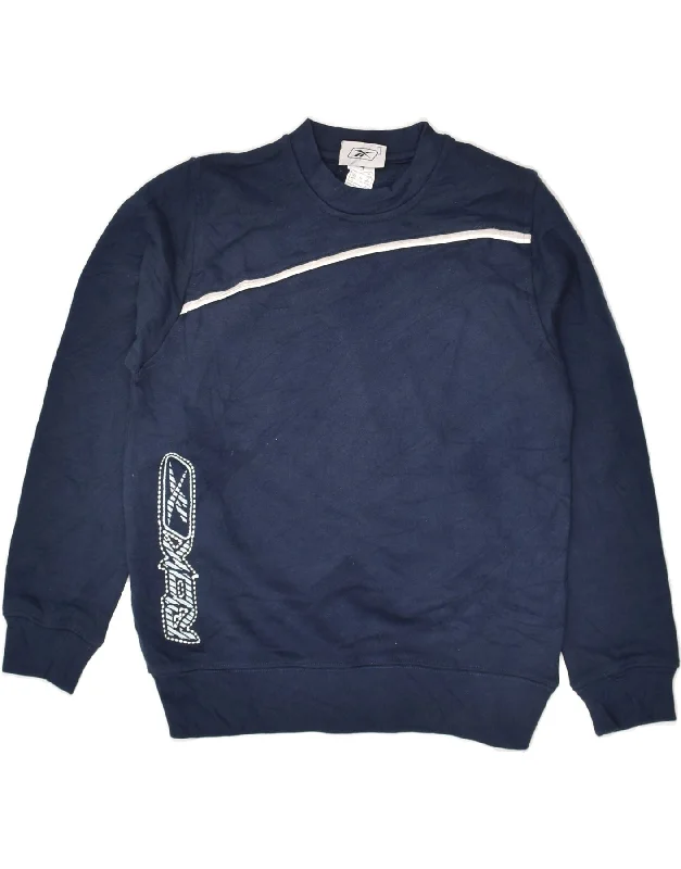 men's hoodie for outdoor workouts -REEBOK Boys Graphic Sweatshirt Jumper 9-10 Years Navy Blue Cotton