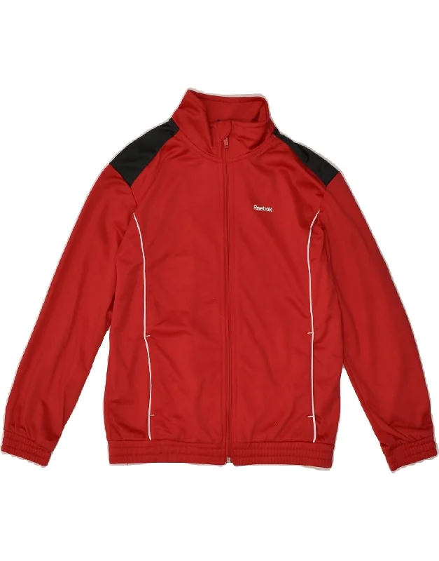 men's zip-up hooded jackets -REEBOK Boys Graphic Tracksuit Top Jacket 9-10 Years Red Polyester