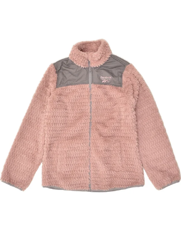 men's casual outerwear jackets -REEBOK Girls Fleece Jacket 14-15 Years Large  Pink Colourblock Polyester