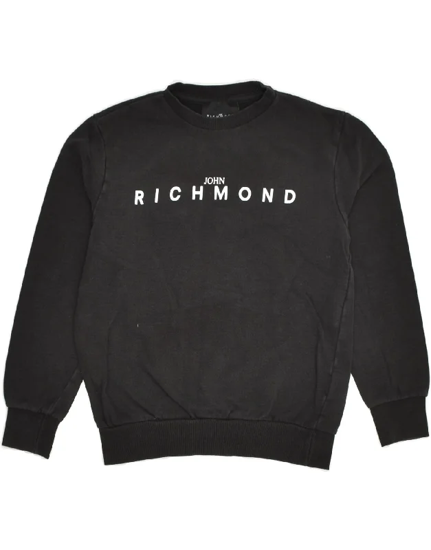 men's zip-up hoodies for winter -RICHMOND Girls Graphic Sweatshirt Jumper 9-10 Years Black Cotton