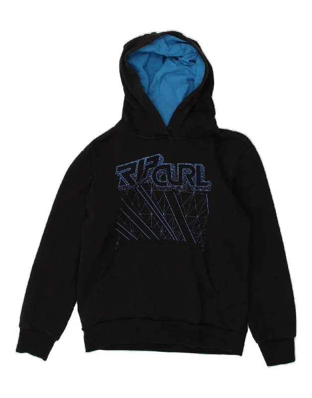 men's hoodie sweatshirt for weekend -RIP CURL Boys Graphic Hoodie Jumper 11-12 Years Black Cotton