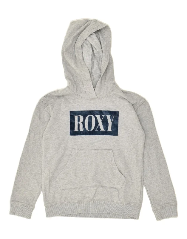 men's graphic hoodies for streetwear -ROXY Girls Graphic Hoodie Jumper 9-10 Years Medium  Grey Cotton