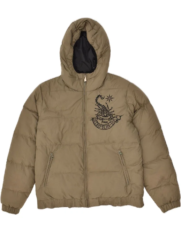 men's tailored outdoor jackets -SCORPION BAY Boys Graphic Hooded Padded Jacket 15-16 Years XL Brown