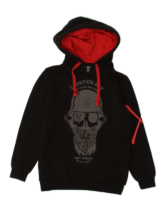 men's hoodie with unique design -SCORPION BAY Boys Graphic Hoodie Jumper 11-12 Years Medium  Black Cotton