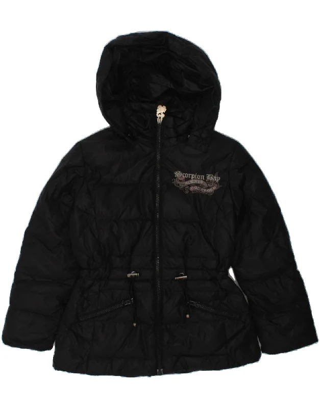 men's rain jackets -SCORPION BAY Girls Hooded Padded Jacket 11-12 Years Small  Black Nylon