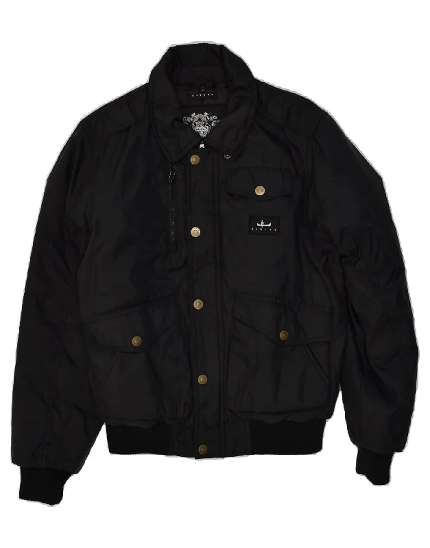 men's tailored jackets -SISLEY Boys Bomber Padded Jacket 11-12 Years 2XL Black Polyamide