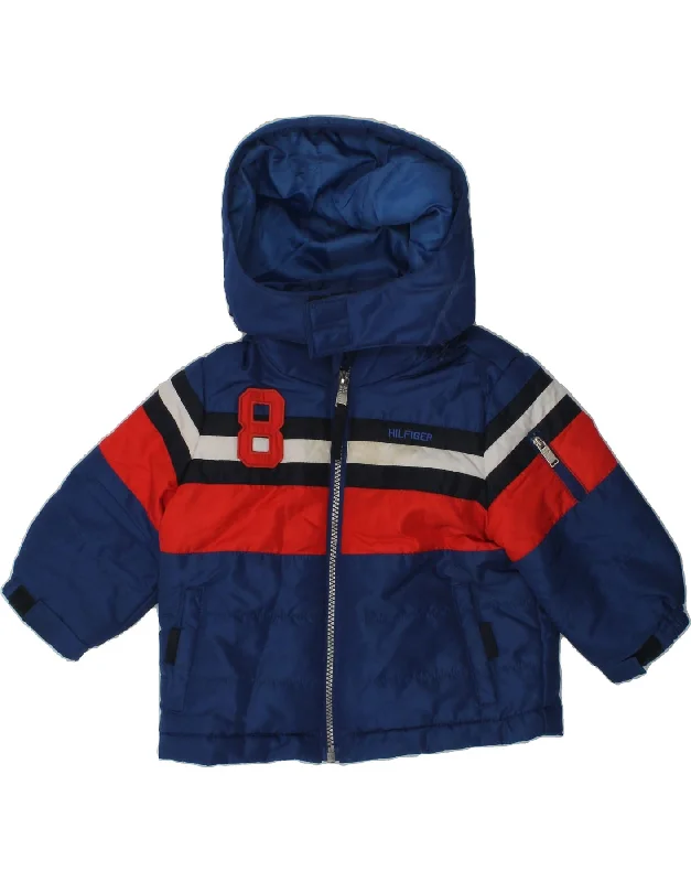 men's trench jackets for winter -TOMMY HILFIGER Baby Boys Hooded Padded Jacket 12-18 Months Blue Polyester