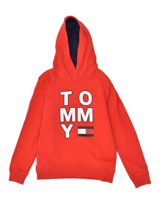 men's cotton hoodies -TOMMY HILFIGER Boys Graphic Hoodie Jumper 13-14 Years Red Cotton