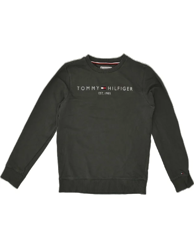 men's trendy oversized hoodies -TOMMY HILFIGER Boys Graphic Sweatshirt Jumper 11-12 Years Grey